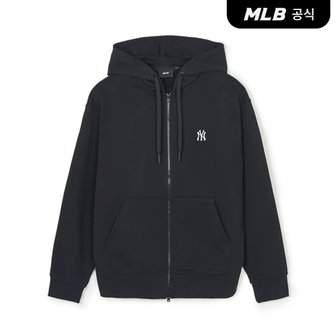 MLB [코리아공식]베이직 스몰로고 오버핏 후드 집업 NY (Black)