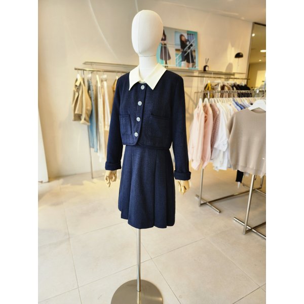 [여주점] [JJ 지고트] 여성 배색 칼라 장식 트위드 원피스 GP3P0OP341