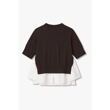 SACAI [사카이]  여성 포플린 믹스 니트 풀오버 (다크 브라운) 6415330116