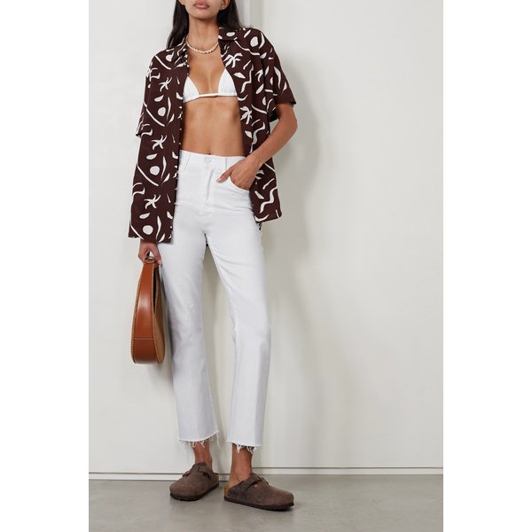 The Hustler Cropped Frayed High-rise Flared Jeans 화이트