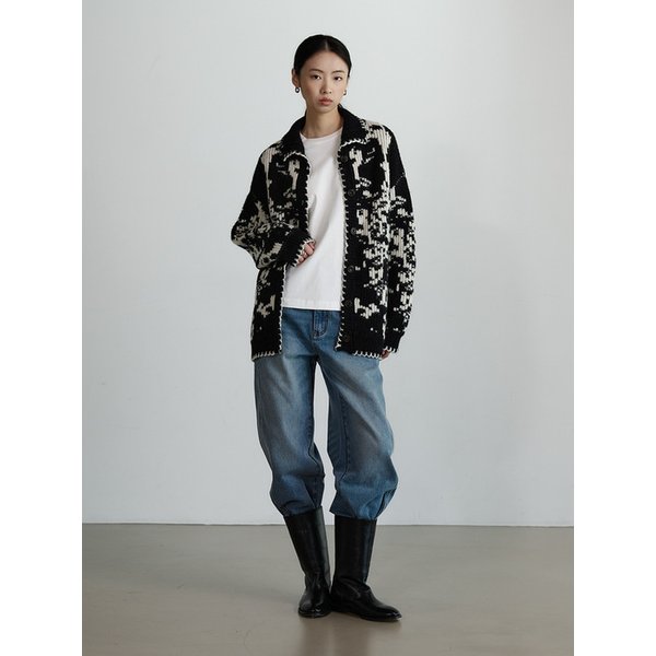 노르딕 하이넥 버튼 가디건 - BLACK