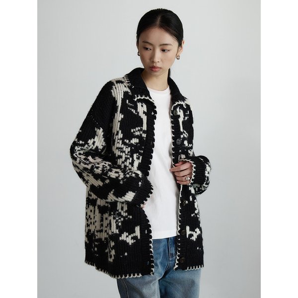 노르딕 하이넥 버튼 가디건 - BLACK