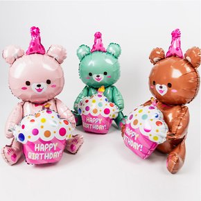 3D 곰돌이 컵케이크 호일 풍선 에메랄드 동물풍선 생일이벤트