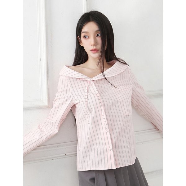 Stripe Offshoulder Blouse_pink