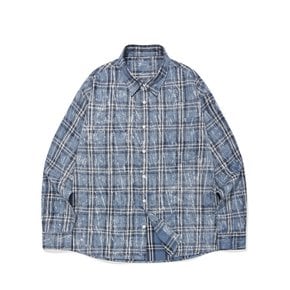 SP OVER DYED CHECKED OVERFIT SHIRT-BLUE