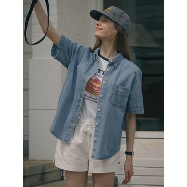 노운베러 Classic half sleeve denim shirts_Blue