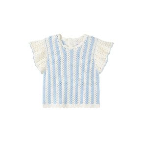 키즈 리세 LYSE 크로셰 코튼 러플 슬리브 탑 블루 스트라이프 26S_T0148 LYSE BLUE
