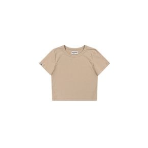 Stitch detail cropped t-shirt (Beige)