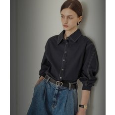 Double stitch volume sleeve bio shirt_Navy