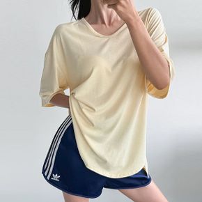 유넥 반팔 무지 티셔츠 찰랑 언발 레이어드 힙덮는 트임 기본티_P431827005