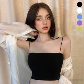 스퀘어 끈나시 일자 크롭 나시 배꼽티 여름 민소매 탱크탑