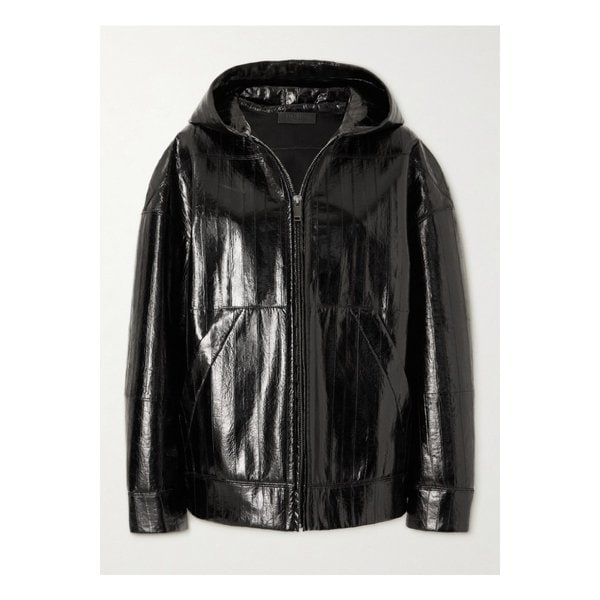 오버사이즈 글로스 가죽 후드 재킷 블랙 1647597343275195