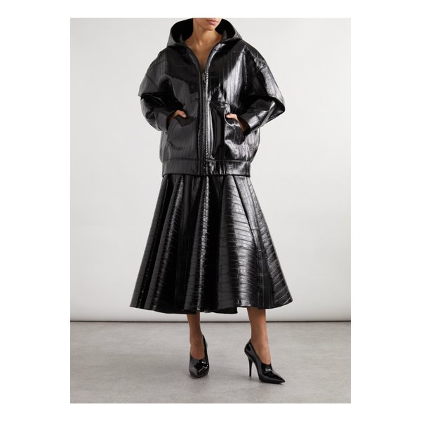 오버사이즈 글로스 가죽 후드 재킷 블랙 1647597343275195