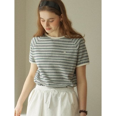 아워호프 Harry Stripe Raglan T-shirt - Melange Grey