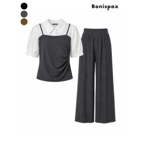 플리츠 배색 블라우스 셋업 XQ8ST006M0_P435087628