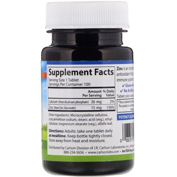 [해외직구]칼슨 징크 아연 15mg 100정 Carlson Labs Zinc 15 mg 100 Tablets