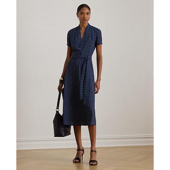 로렌 랄프 로렌 폴카 도트 벨트 크레이프 드레스(WMLRDRSSN820160410)