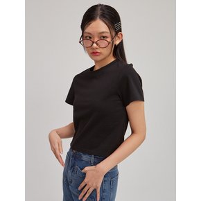 Basic Short Sleeve Crop T_ Black