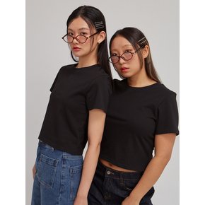 Basic Short Sleeve Crop T_ Black