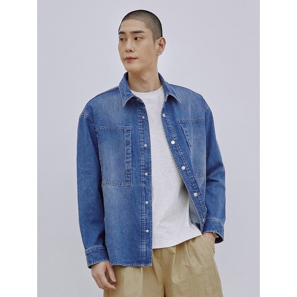 남성 데님 투포켓 베이직 셔츠 (INDIGO) (HA3LS01-04)