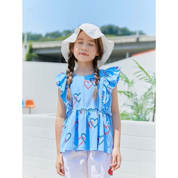 22SUM  면폴리(65/35) 키즈 하트패턴러플셔츠_Heart Pattern Ruffle Shirts BLUE