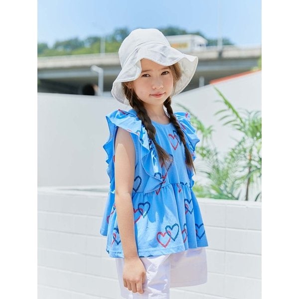 22SUM  면폴리(65/35) 키즈 하트패턴러플셔츠_Heart Pattern Ruffle Shirts BLUE