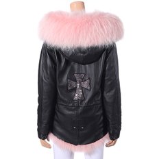 [IMZU] 폭스 숏 파카 Baby pink & leather / I809FXPK28021009