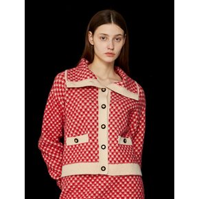 GINGHAM KNIT CARDIGAN - RED