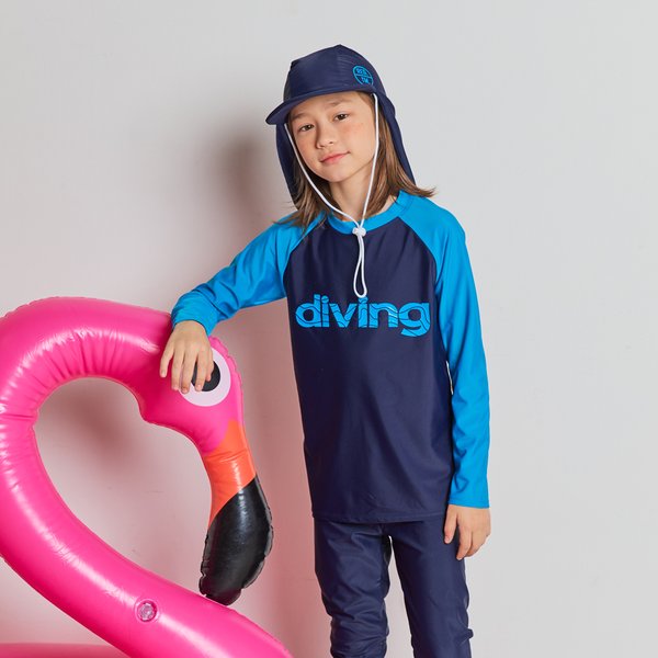 [파주점] 주니어 아동 남아 래쉬가드 플랩캡 4피스 초등학생 수영복 세트 BR-1010466