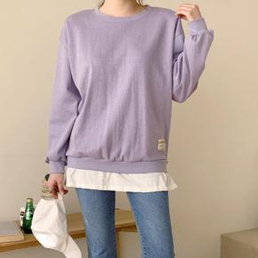 루즈핏 남여 공용 빅사이즈 캐쥬얼 배색 맨투맨 라운드넥 티셔츠 (S11039872)