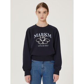 (W) FLOWER CROP SWEATSHIRT NAVY