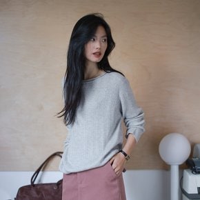 LS_Round neck gray loose knit top