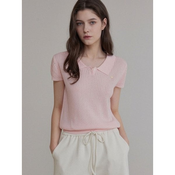 베럴 펀칭 카라 반팔 니트