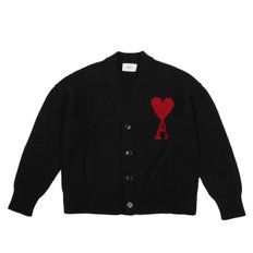 ami 하트 로고 울 가디건 BFUKC006 018 009 (BLACK/RED)