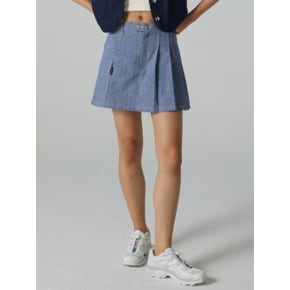 GLAM DENIM PLEATS SKIRT - NAVY