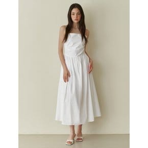 Pure semi shirring long dress - white