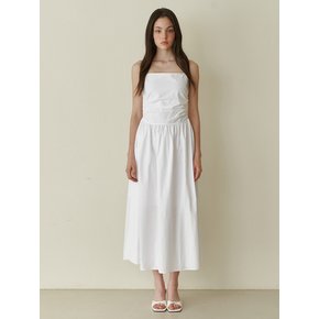 Pure semi shirring long dress - white