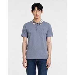 [25SS] [스테디셀러] 멜란지 네이비 체크배색 카라 면혼방 폴로티셔츠 WGTS5B400N2