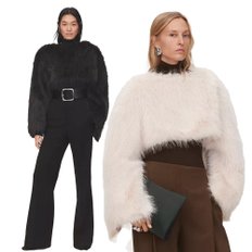 ZARA 페이크 퍼 크롭 스웨트셔츠