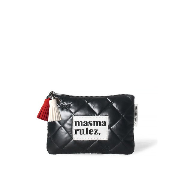 Basic pouch_Stitched ribbon quilt Black