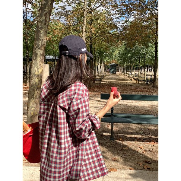 레브 코튼체크 루즈셔츠_RED