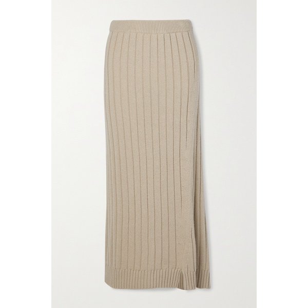 Dejan Asymmetric Ribbed Cashmere Midi Skirt 베이지 17266703523579628