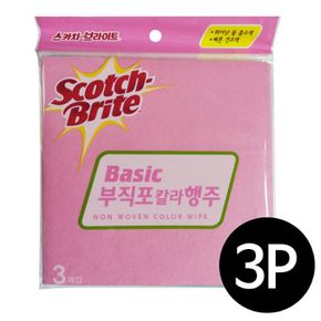 3M 스카치 브라이트(베이직)부직포 칼라행주 3매입