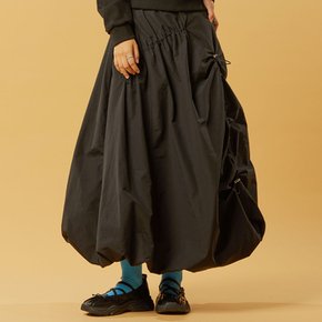 벌룬 셔링 스트랩 롱스커트 [BLACK]