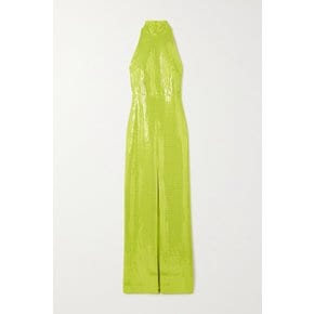 Santina Sequined Stretch-crepe Halterneck Maxi Dress 그린