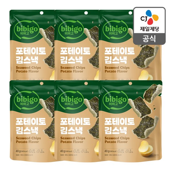 [본사배송] 비비고 포테이토 김스낵 40g X 6개