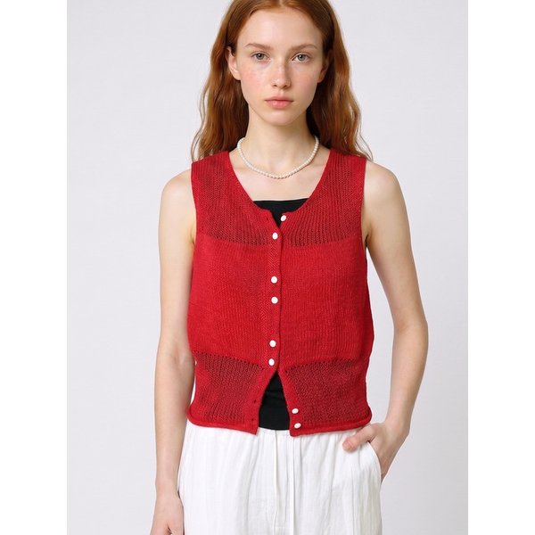Tiny Button See-through Knit Vest