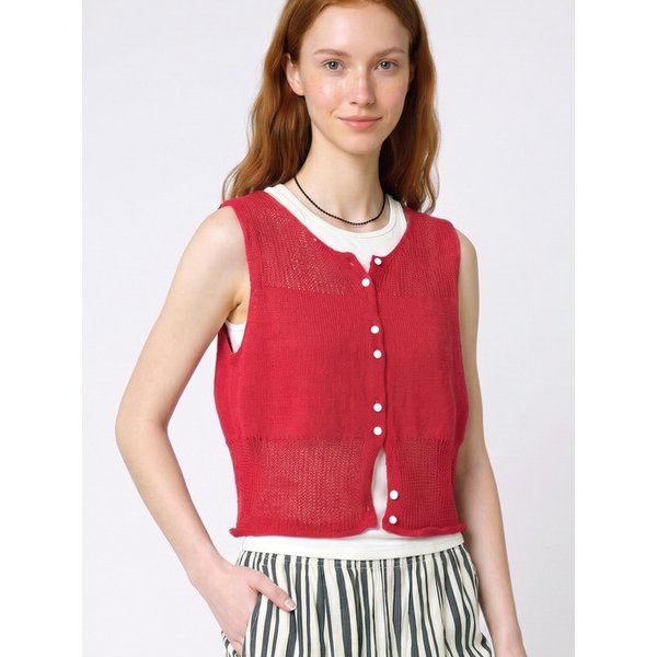 Tiny Button See-through Knit Vest