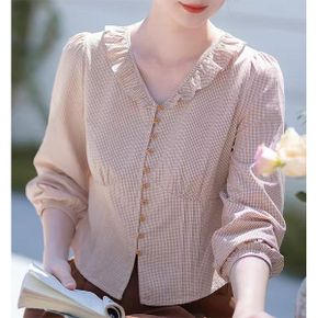 큐티네크라인 잔체크 블라우스 6B109C_P438363839