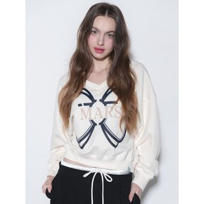 RIBBON V NECK SWEATSHIRT-IVORY